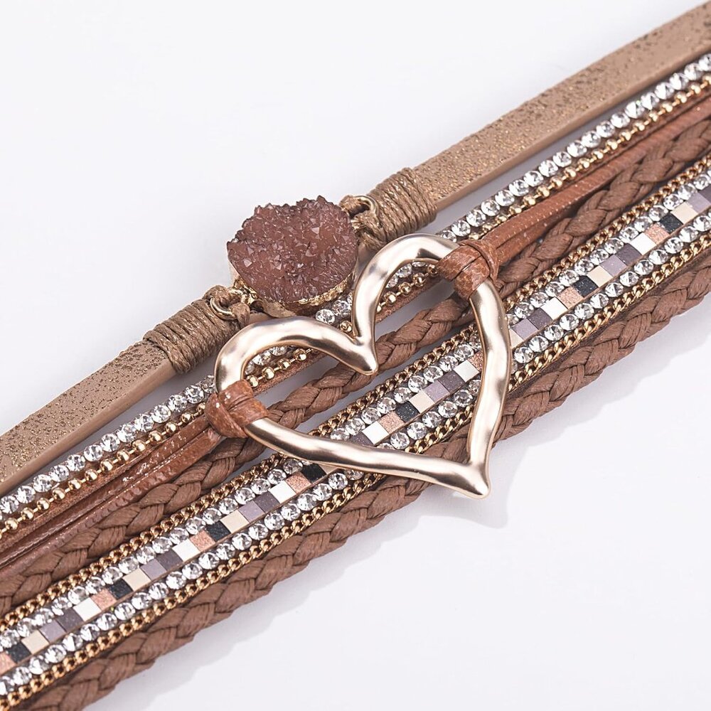 Heart Leather Wrap Bracelets Stackable Boho Cuff … - image 5